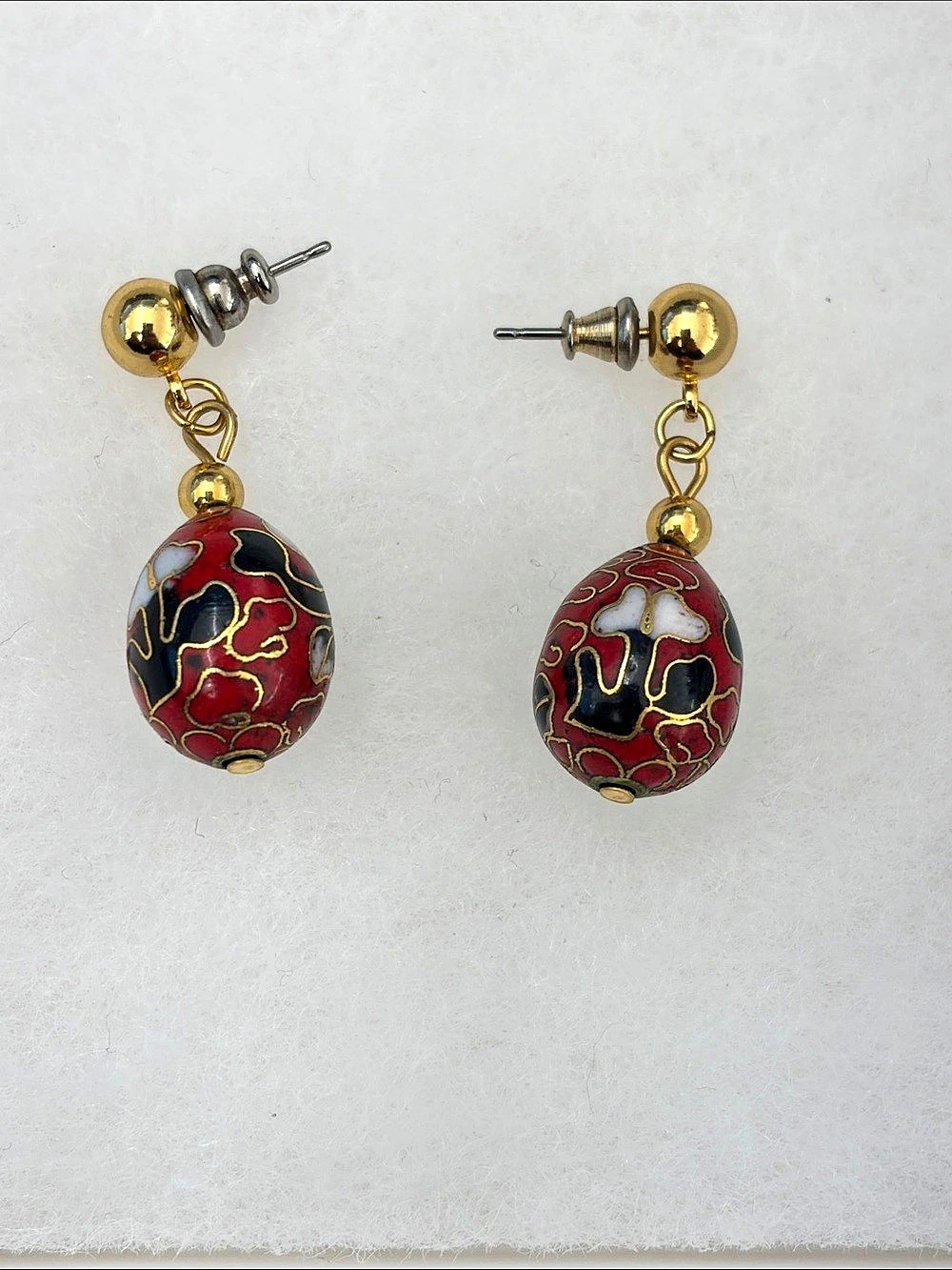 Cloisonne-Style Drop Earrings in Red & Black